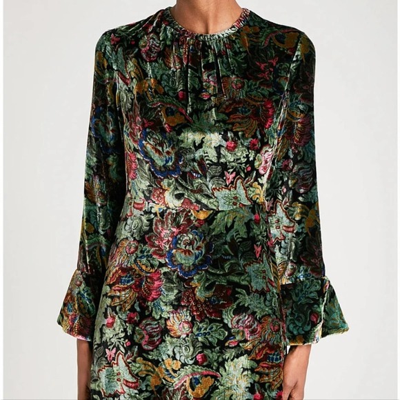 Sandro Paris Mini Dress Long Sleeve Floral Velvet Fall Retro Boho Cocktail 2 - Picture 2 of 9